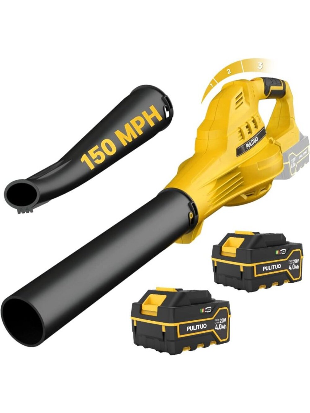 Lightweight Cordless Leaf Blower with 2 Batteries, 150MPH, 3 Speed, Lawn Care